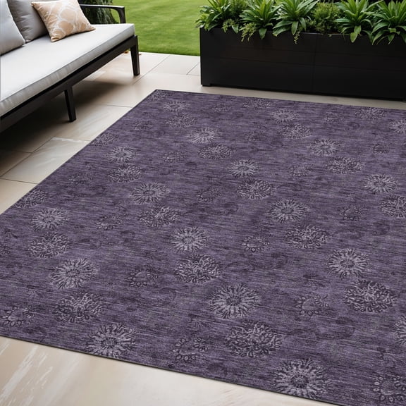 5' X 8' Eggplant And Purple Floral Washable Indoor Outdoor Area Rug