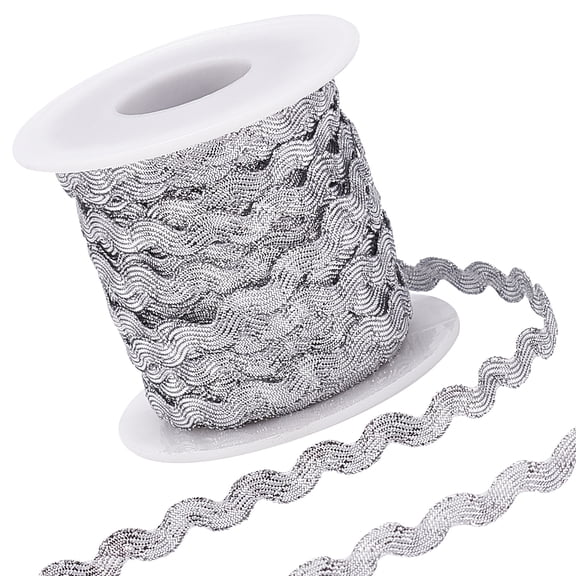 1roll 1 Roll 27yd/25m Glitter Silver RIC Rac Trim Ribbon Wave Sewing Bending Fringe Trim 5mm/0.2 inch for Sewing Flower Making Wedding Party Lace Ribbon Craft