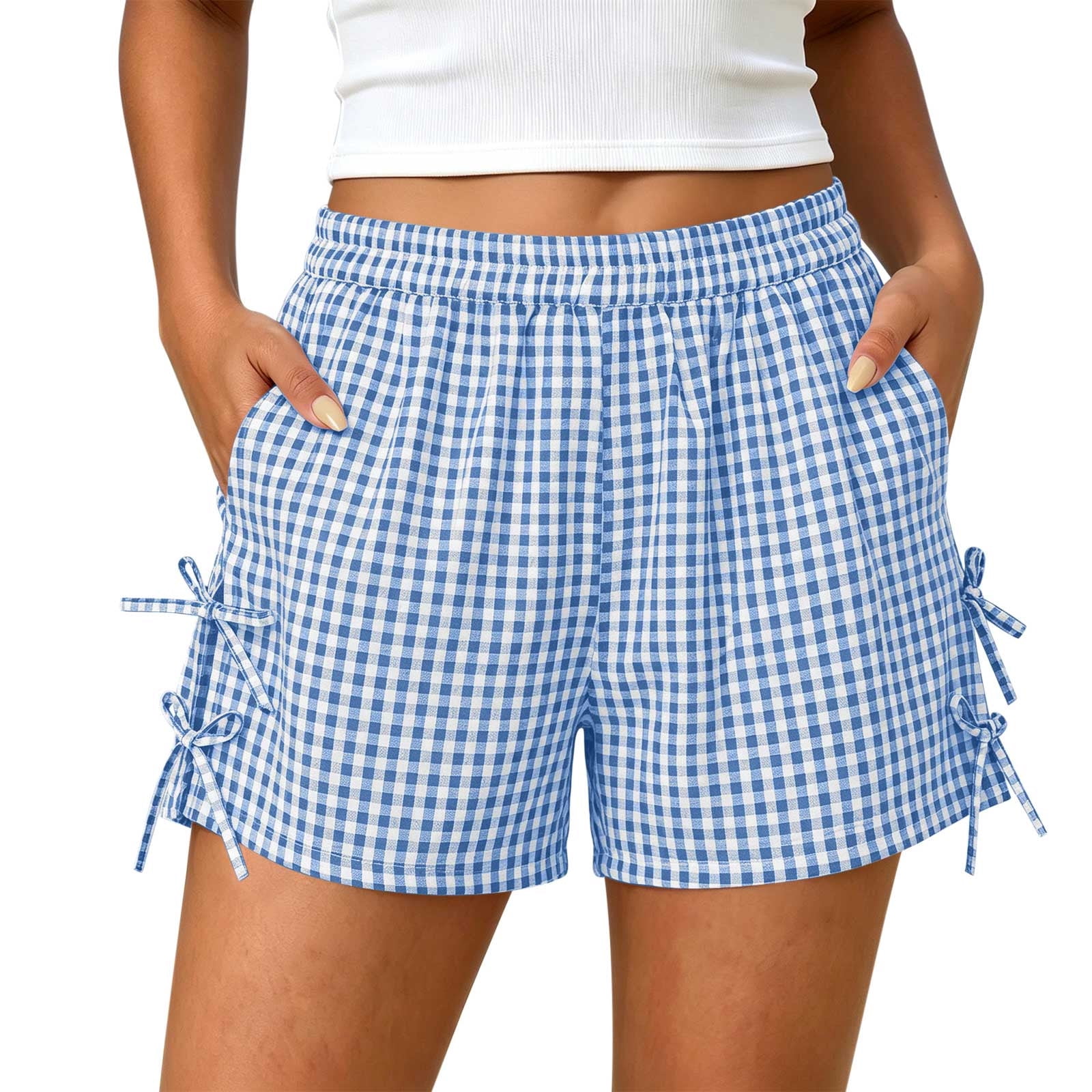 ByworldtasicNo Boundaries Women's Gingham Plaid Shorts Bow Tie