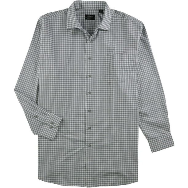 Camisa de vestir con botones Alfani Mallard Gingham azul 18 pulgadas 35 a 36 pulgadas