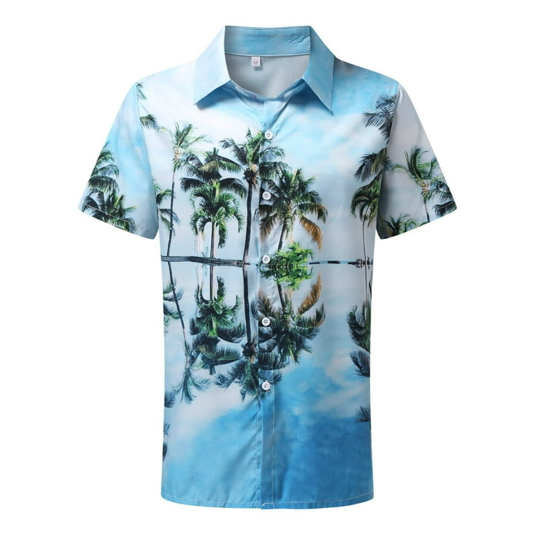 2023 Summer Hawaiian Shirts for Men Fashion Palm Trees Print Classic Fit  Hawaiian Shirt Loose Short Sleeve Button Up Tshirt for Men 