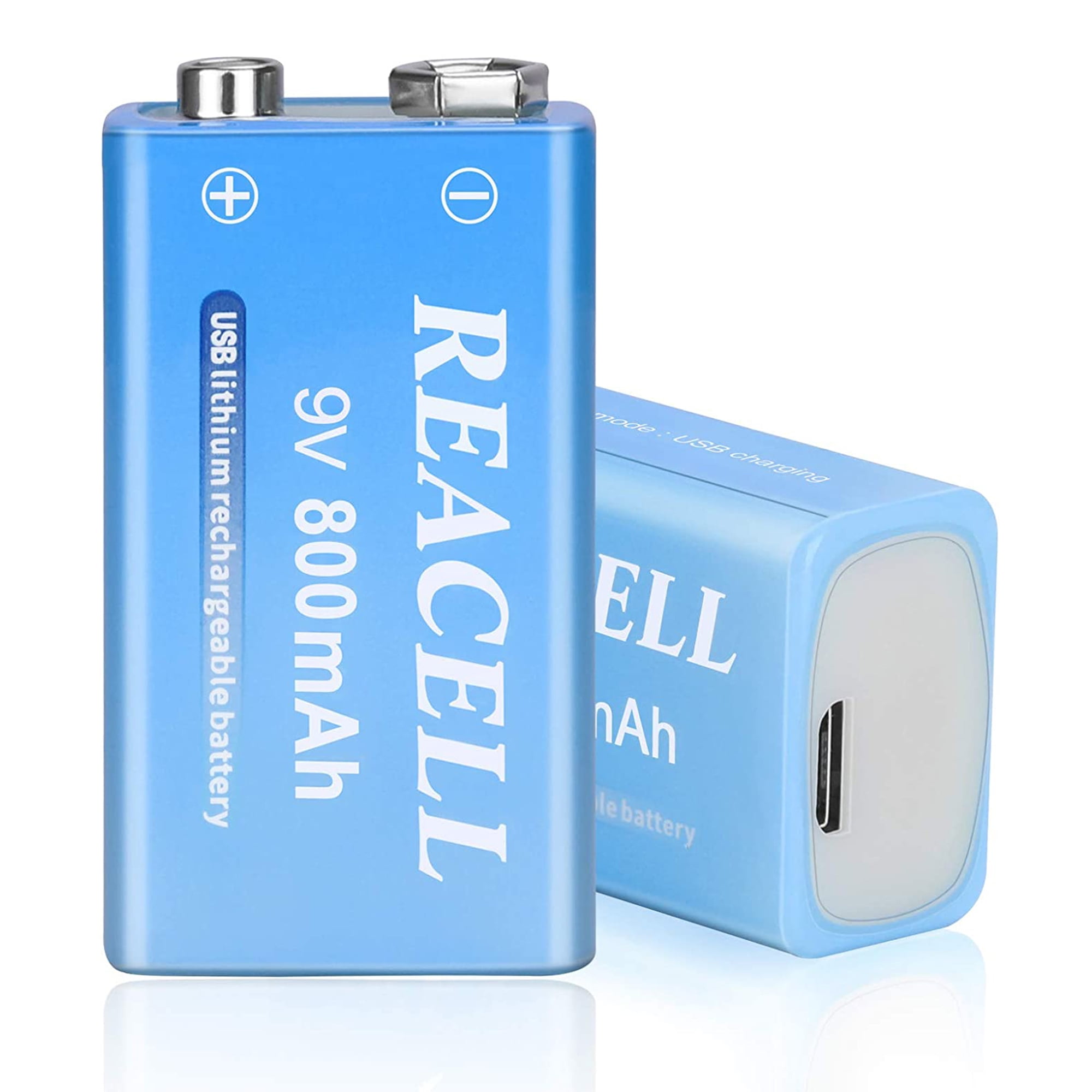 2 Pack 9V USB Rechargeable Lithium Batteries, 800mAh 6F22 9 Volt Batteries