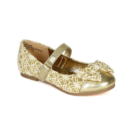 

New Girl Little Angel Britt-796D Glitter Metallic Lace Mary Jane Ballerina Flat