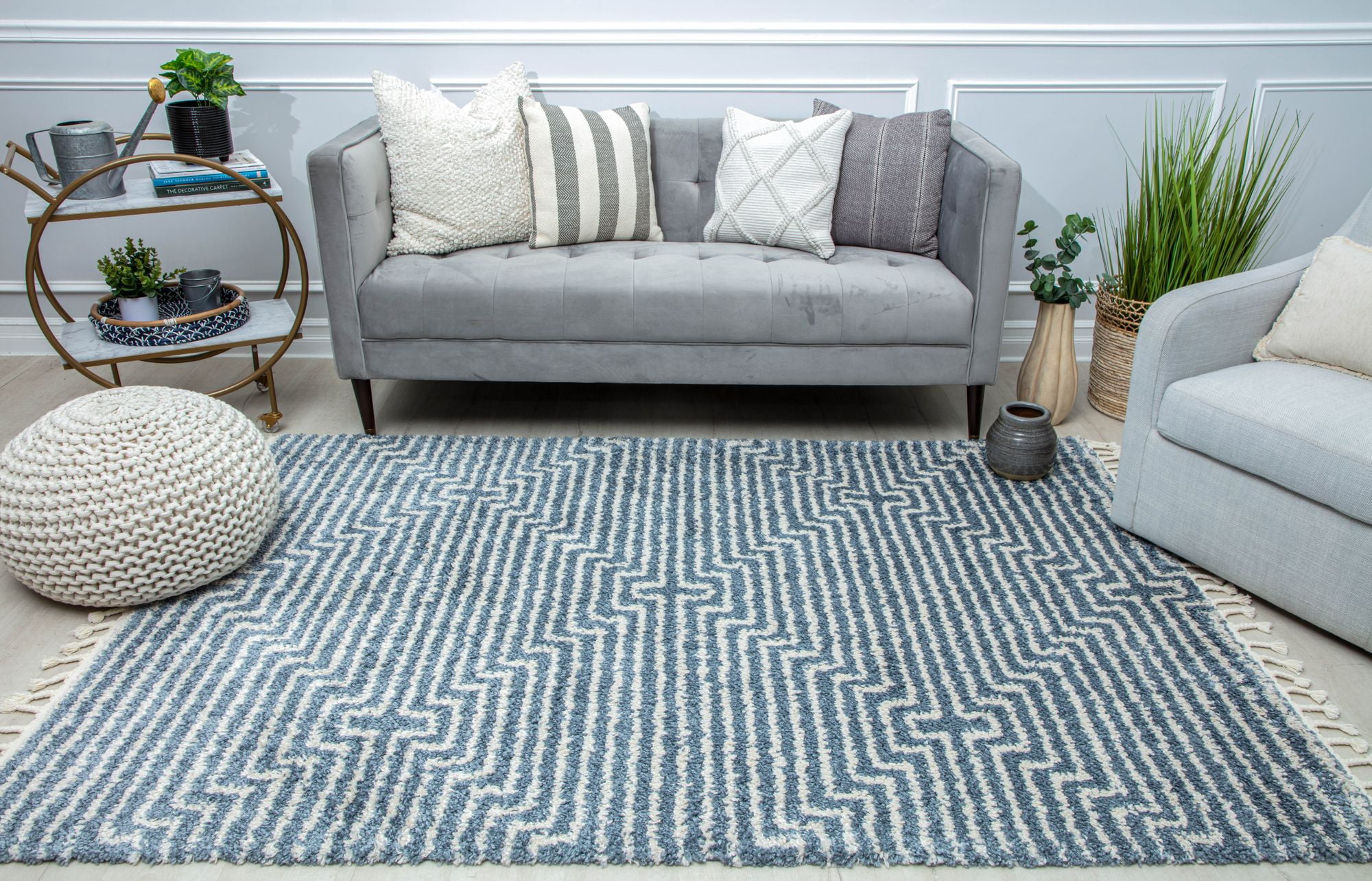 Rugs America BT20C Mellow Whisper Stripe/Diamond Modern Blue Area Rug, 2'6" x 4'