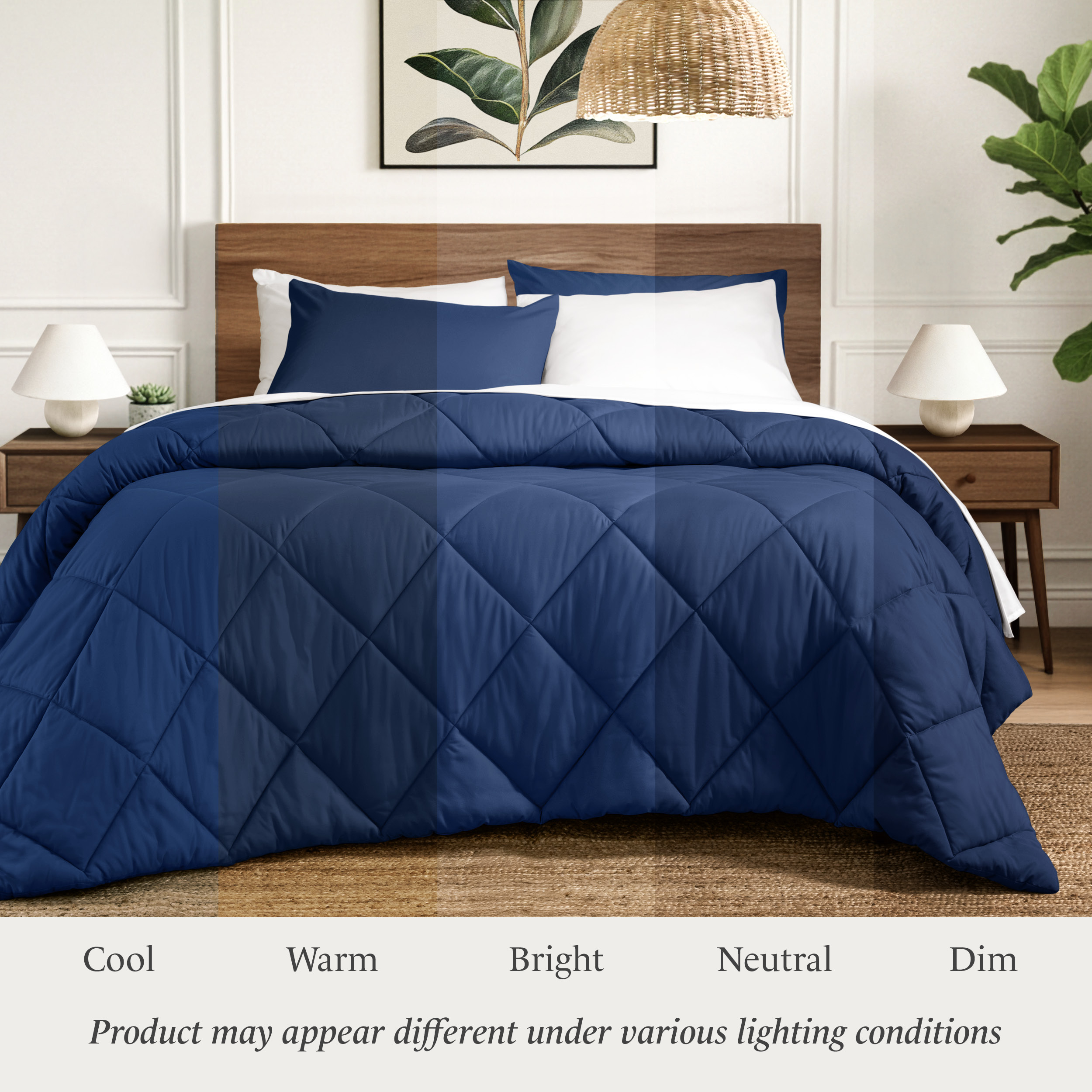 Ivy Union Comforter Set - Diamond Stitch - Easy Care Ultra - Soft Microfiber - All Season Warmth - Bedding Comforter Set - Full - Dark Blue