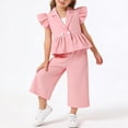 thumbnail image 2 of Pink Girls 3 Piece Set, Blazer Outfit with Ruffle Sleeves for Kids to Kids 2-8 Years, Party Church Clothes & Wide Leg Pants,Size 3-4 T, 2 of 7