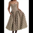 thumbnail image 2 of Vestido Elegante con Corsé para Mujer, Vestido Midi con Tirantes, Escote Bajo, Plisado y Fluido, Vestido de Fiesta con Bustier. Cuadros M, 2 of 7