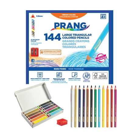 Prang Colored Pencils Triangular, 5.5 mm core, Assorted Colors, 144 Count