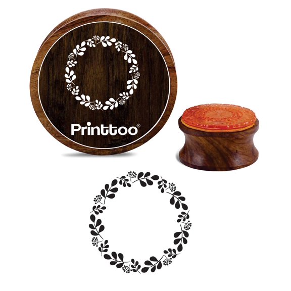 Printtoo Leaf Wreath Round Wooden Rubber Stamp Crafting Scrap-booking Stamps-2 Inch