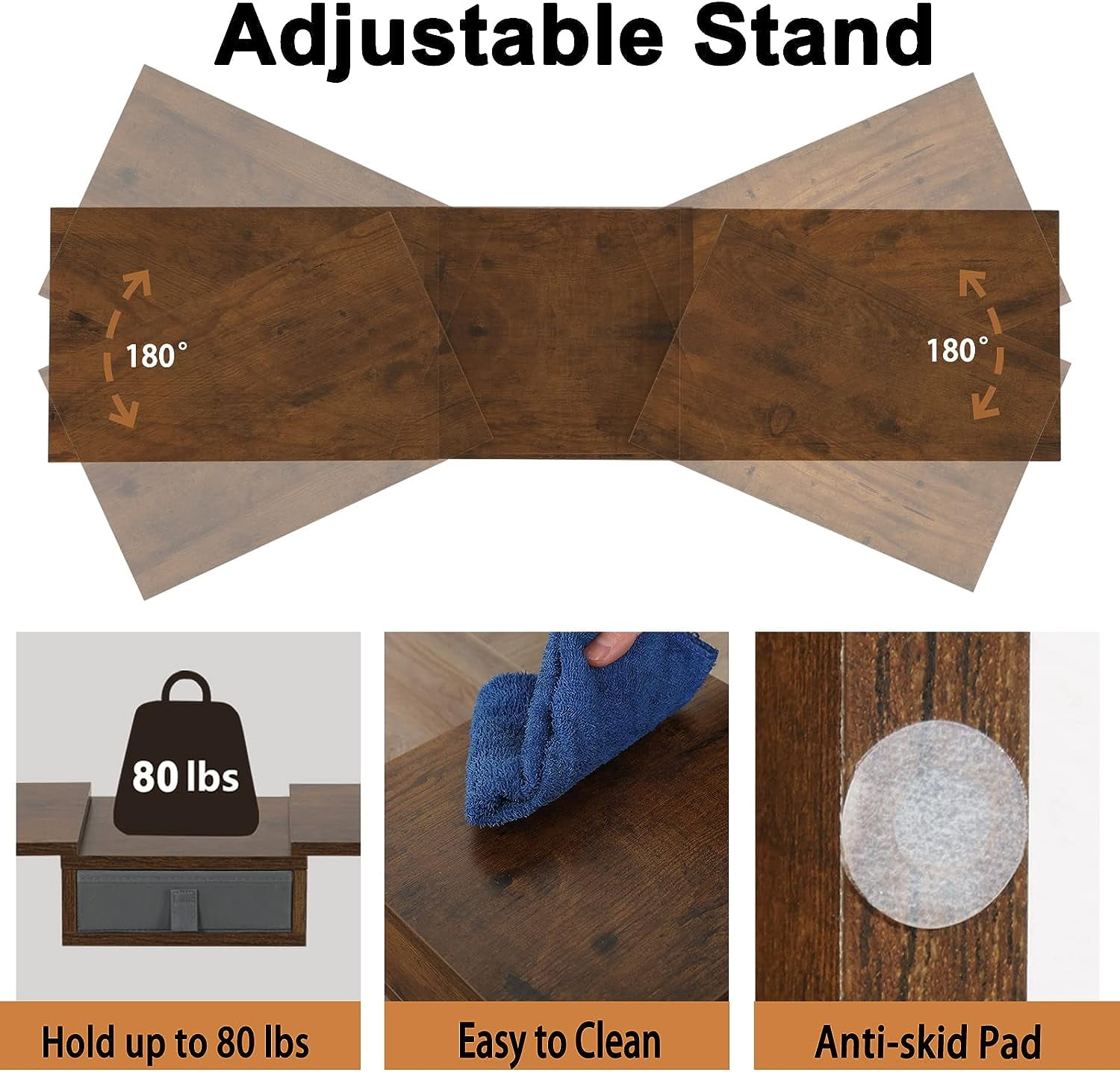 3 Shelf Monitor Stand Riser With Drawer - Length and Angle Adjustable Dual Riser With Storage Corner Desk Shelf Organizer Large Computer Stand for 2 Monitors/Laptop (Brown, 1 Drawer)