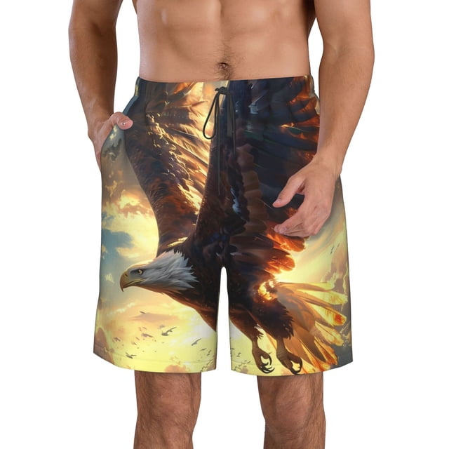 Fotbe Golden Sky Bald Eagle Trajes de Baño Estampados para Hombre, Shorts de Verano de Secado Rápido, Ropa de Playa, Bañadores-Medium