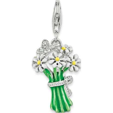 Silver Enamel Jewelry (Leslies Fine Jewelry Designer 925 Sterling Silver Enameled Bouquet of Daisies w/Lobster Clasp (15x22mm) Pendant)