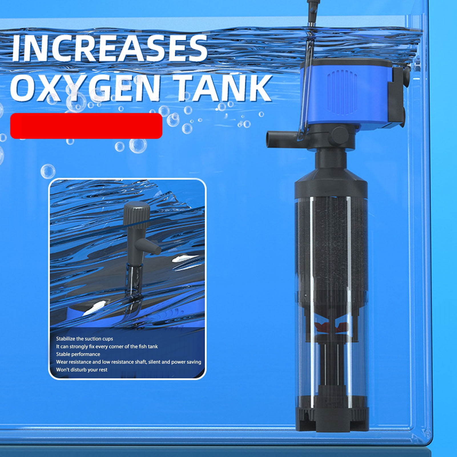 NFTIGB 5-in-1 Aquarium Filter Pump, Quiet Submersible Fish Tank Manure Collection System with 2 Filter Sponges, 15W 110V (7.48 inches / 19 cm)