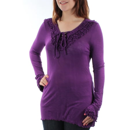 50l Suit - INC Womens Purple Tie 0 Long Sleeve V Neck Tunic Top Size: S