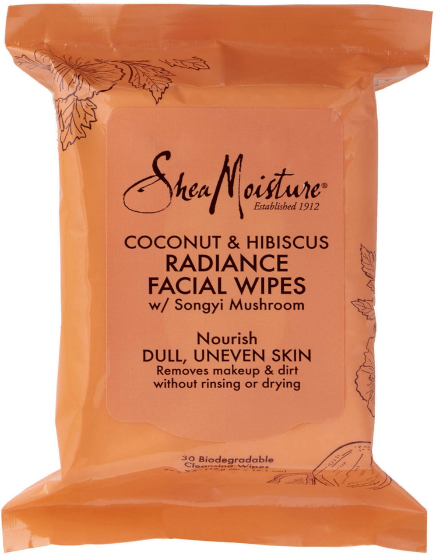 Shea Moisture Coconut & Hibiscus Facial Wipes 30 ea (Pack of 3)