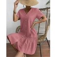 thumbnail image 5 of Zeagoo Summer Dresses for Women Button Down Cotton Linen Dress A Line Swing Sundress Short Sleeve Ruffle Hem Dress, 5 of 6