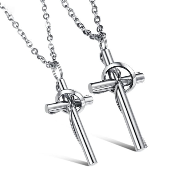 Couple Cross Necklaces for Men Women, Intertwined Ring Cross Pendant Matching Necklace Set, His Hers Religious Faith Jewelry Gift