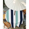 thumbnail image 3 of Outdoor Tablecloth with Umbrella Hole, Turquoise Navy Blue Striped Spillproof Waterproof Outdoor Table Cover, Farmhouse Stripe Art Patio Tablecloths for Party/Garden/Picnic, Round 54 inch, 3 of 9