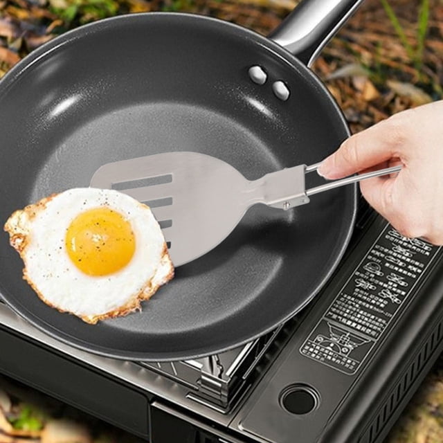 Vrorvz Stainless Steel Camping Folding Spatula Set Multifunctional Cooking Tools Glossy Easy Clean Locking Mechanism Portable Versatile for Outdoor Activities BBQ Hikes