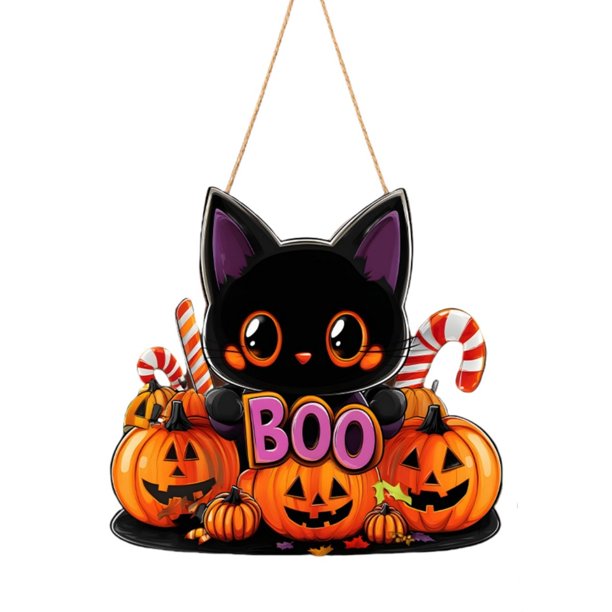 Letrero colgante de madera para Halloween, colgador de puerta para salón, porche, adorno festivo, arte decorativo para granja