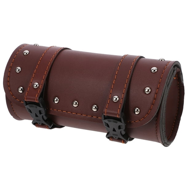 Alforja de motocicleta de cuero PU, organizador, bolsa para horquilla de motocicleta, rollo de barril, bolsa lateral