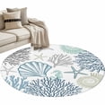 thumbnail image 2 of Navy Blue Teal Coastal Round Rugs 3ft, Summer Beach Coral Shell Ocean Non Slip Washable Rug Runner, Low Pile Indoor Floor Carpet Mat Bathroom Rugs for Living Room, Bedroom, Kids Room, 2 of 9