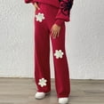 thumbnail image 5 of Womens Embroidery Floral Sweater Pants Casual Loose High Waisted Boho Straight Leg Knit Comfy Beach Lounge Pants, 5 of 6