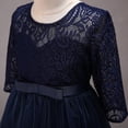 thumbnail image 5 of IBTOM CASTLE Flower Girls 3/4 Sleeve Deep V-Back Tulle Vintage Lace Wedding Party Long Dress Formal Princess Communion Pageant Maxi Gown 5-6 Years Navy Blue, 5 of 8
