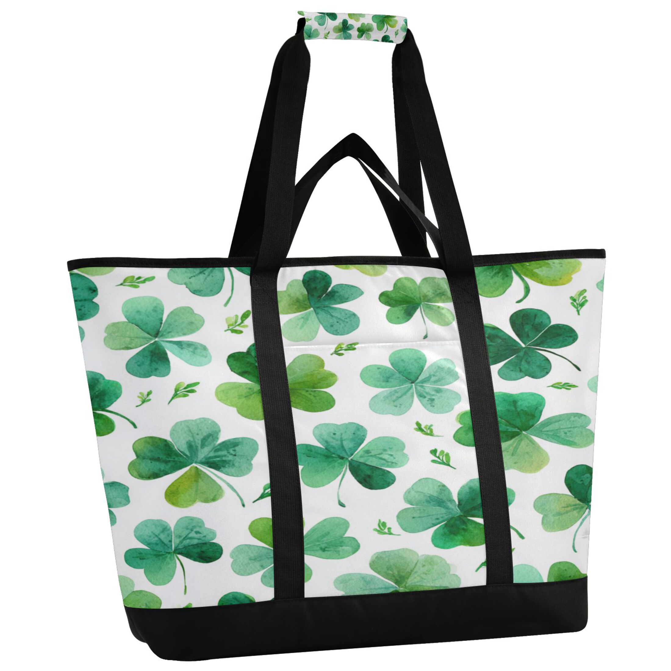 Extra-Large Wide Opening Design Capacity Hand-Held Ice Pack Thickened Insulation Layer For Long-Lasting Cold Retention For Outdoor Shopping Picnics And Camping Shamrocks and Clovers Pattern