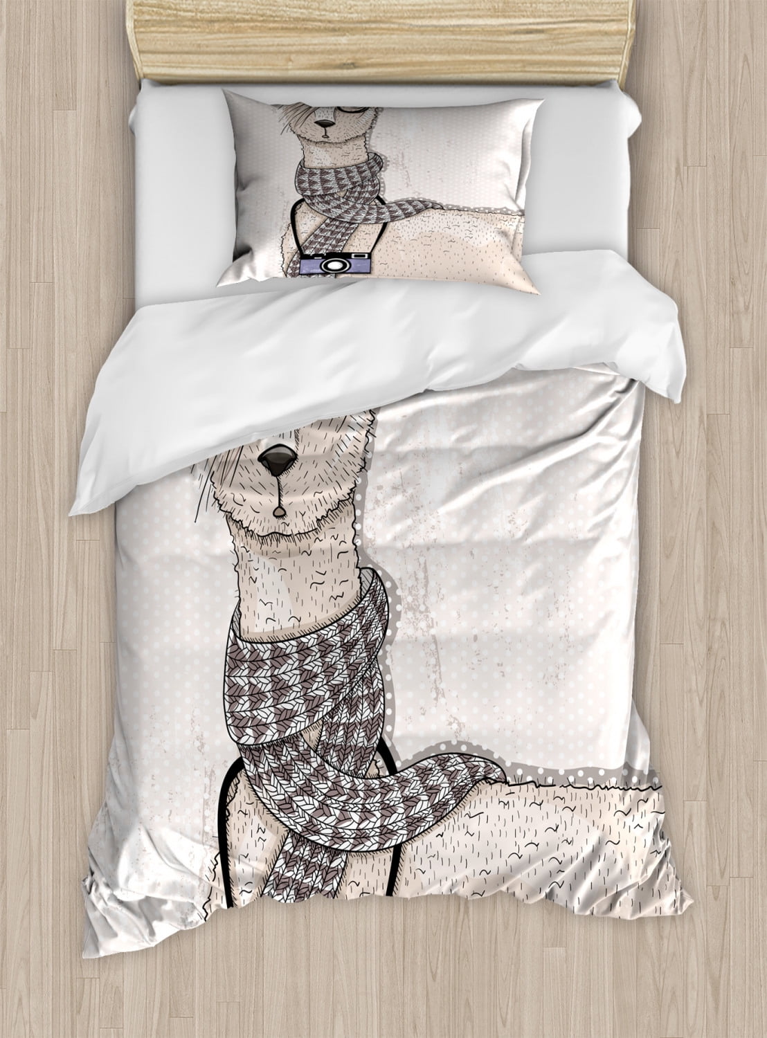 Animal Duvet Cover Set Llama With Camera Scarf And Glasses