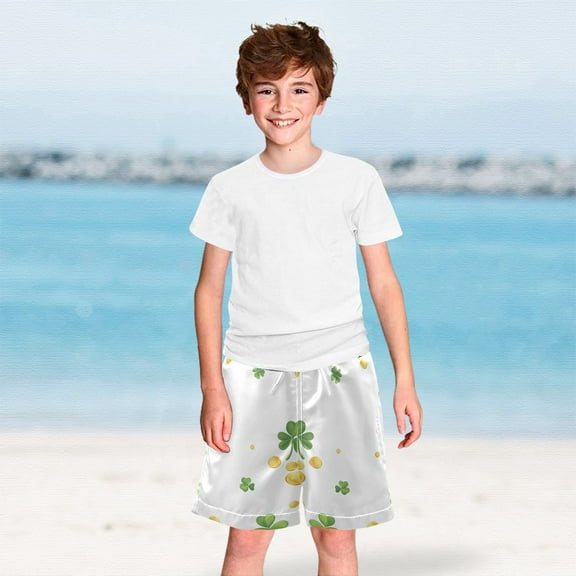 St. Patrick Leaves Coins Boys Swim Trunks Boardshorts Swimsuit Quick Dry Board Shorts Bathing Suit 2-12T