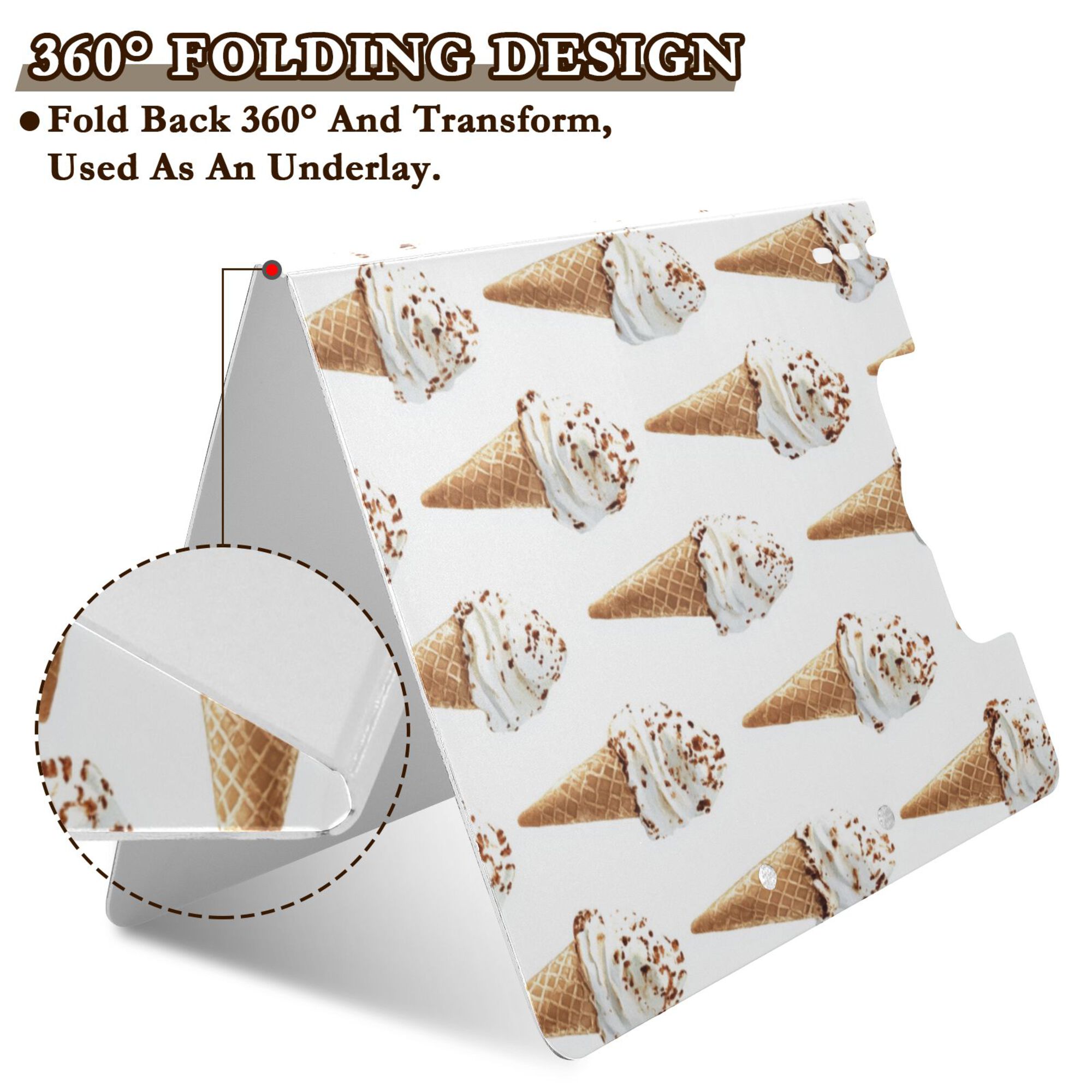 FORMRS A4 Clipboard Folder with Pen Holder Horizontal Foldable School Office Binder, Cartoon Ice Cream Pattern