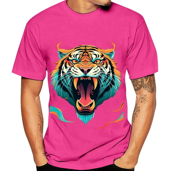 Big and Tall Shirts for Men Male's T Shirt Round Neck Short Sleeve Cool Animal Printing Street Art Sports Shirt Men Tees Men's Workout Shirts Night for Sleepwear T Casual Night Mens Casual L