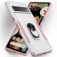 thumbnail image 3 of Nalacover Rugged Case for Google Pixel 8 with Rotated Ring Holder Kickstand Bracket, Military Grade PC + TPU Shockproof Cover with Magnetic Car Mount Lens Protective Case, White + Pink, 3 of 10