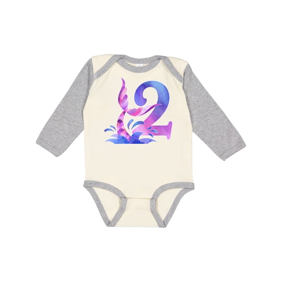 Inktastic 2nd Birthday Mermaid Tail Boys or Girls Long Sleeve Baby Bodysuit