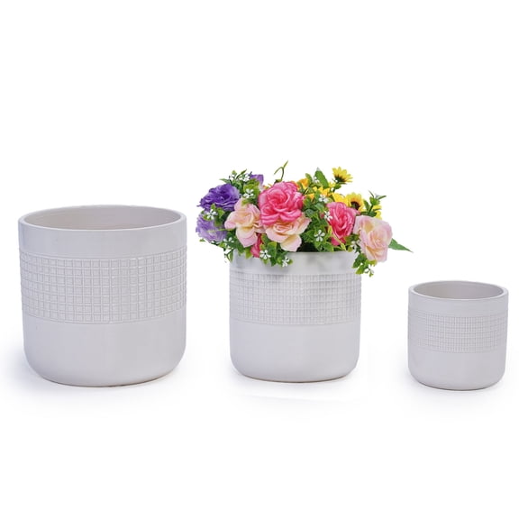 CQSXDA 3-Pack Ancient White Ceramic Planters, 9" 7" 5" Modern Indoor Outdoor Flower Pot w/Drainage