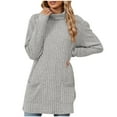 thumbnail image 2 of Hot6sl Women's Solid Color Half High Neck Loose Pocket Long Sleeve Top, 2 of 5