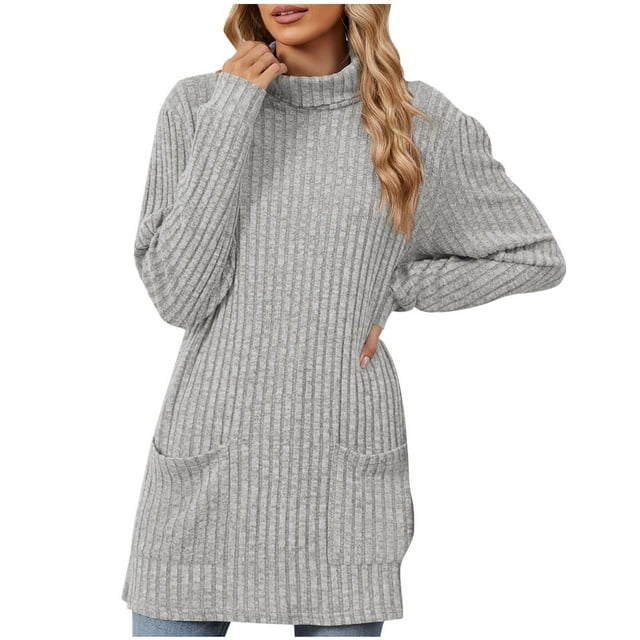 Cameland Chandails pour Femmes Col Roulé Manches Longues Ample Décontracté Tricoté Automne Hiver Tricot avec Poches