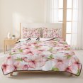 thumbnail image 3 of Queen Quilt Set 90''x96'', Pink Flowers Lightweight Bedspread Coverlet Set with 2 Pillow Shams, Watercolor Spring Botanical Floral Leaves Breathable All Season Quilt Bedding for Bedroom/Guest Room, 3 of 9
