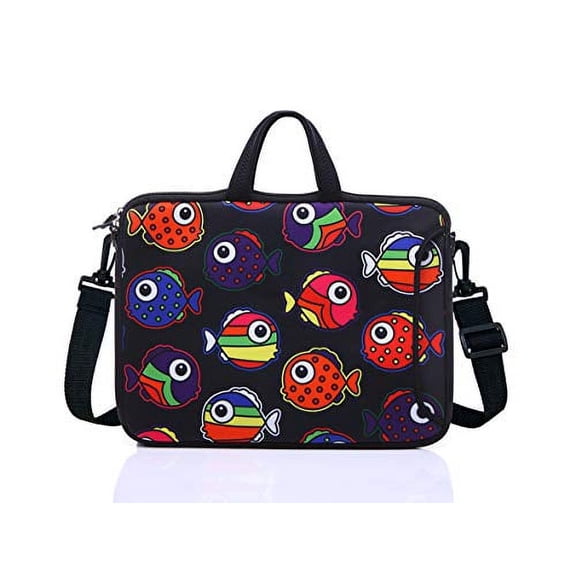 10-Inch Laptop Shoulder Sleeve Case and Tablet Bag for most 9.7" 10" 10.1" 10.2" Ipad/Notebook/eBook/Readers (black red fish)