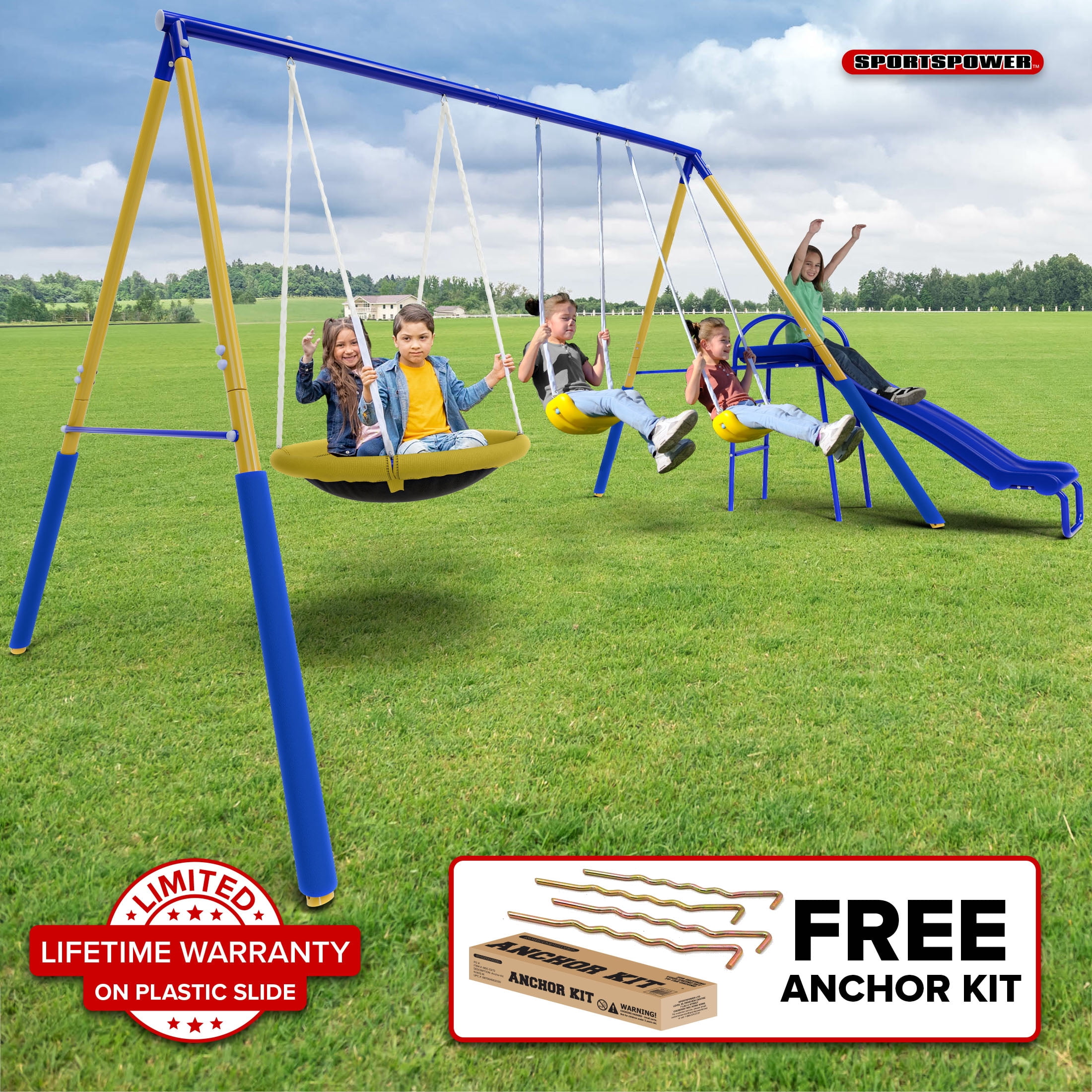 XDP Recreation All Star Metal Swing Set, Playground Playset for 7