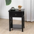 thumbnail image 3 of Knocbel Modern Wood Side Table Nightstand End Table with Lower Shelf and A Storage Drawer, Special Designed Double X Frame Sides, Perfect for Living Room Bedroom, 15.75"W x 11.81"D x 21.65"H Black, 3 of 9