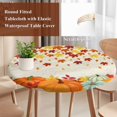 thumbnail image 4 of Orange Pumpkins Fall Round Tablecloth, Fitted Table Cover with Elastic for 45"-54" Round Tables, Thanksgiving Maple Leaves Weeping Rustic Table Cloth Outdoor Dinning Party Waterproof Tablecloths, 4 of 7