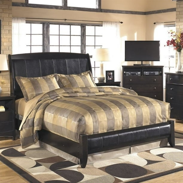 Ashley Harmony Upholstered King Sleigh Bed In Dark Brown Com Ashley Harmony Upholstered King Sleigh, Ashley King Size Sleigh Bed