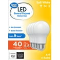 thumbnail image 2 of Great Value A19 LED Light Bulbs, 40 Watts Eqv, Soft White, General Purpose, 9yr, Medium Base, 4 pack, 2 of 9