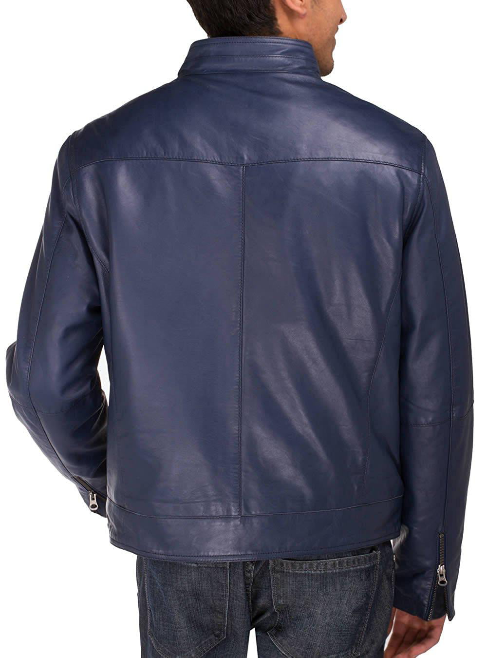 Luciano Natazzi Mens Trim Fit Lambskin Leather Blast Washed Moto Jacket