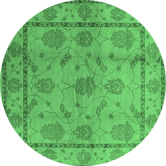 Ahgly Company Indoor Round Oriental Emerald Green Industrial Area Rugs, 4' Round