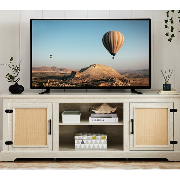 65"W White TV Stand - Accommodates TVs up to 70 Inches - For Various Rooms - Provides Midcentury Look