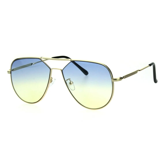 Retro Mobster Flat Top Metal Racer Sunglasses Gold Blue Yellow