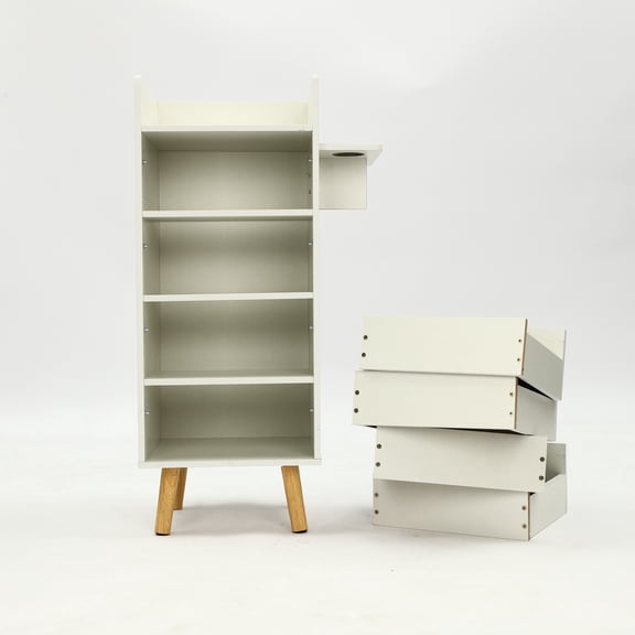 1 PCS Warm White Salon Storage Cabinet, Barber Station Storage Cabinet with 4 Drawers, Salon Storage Organizer with Hair Dryer Holders